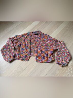 Eleven Eleven Multicolor Cropped Knit Cardigan Sweater